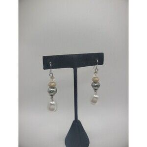 Vintage Earrings Pierced Hook Drop Dangle Silver Tone Beaded Jewelry Costume